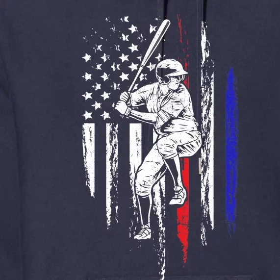 Baseball American Flag Batter Hitting USA 4th Of July Gift Premium Hoodie