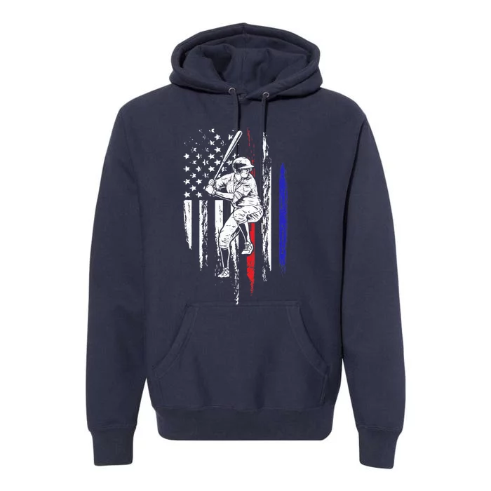 Baseball American Flag Batter Hitting USA 4th Of July Gift Premium Hoodie