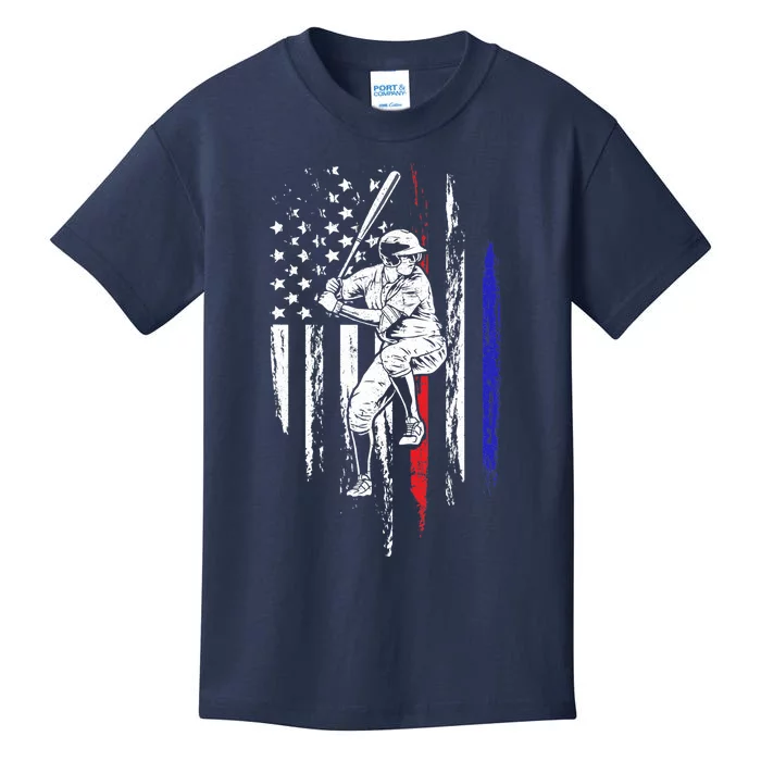 Baseball American Flag Batter Hitting USA 4th Of July Gift Kids T-Shirt