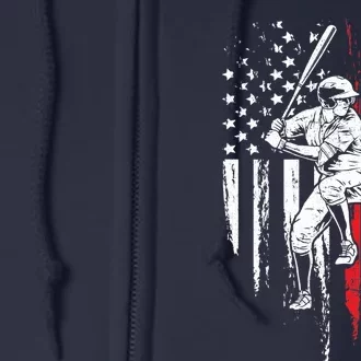 Baseball American Flag Batter Hitting USA 4th Of July Gift Full Zip Hoodie