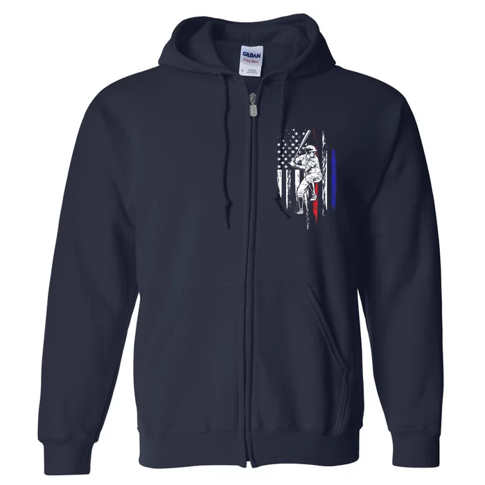 Baseball American Flag Batter Hitting USA 4th Of July Gift Full Zip Hoodie