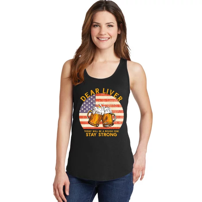 Beer American Flag Funny 4th Of July Merica USA Drinking Ladies Essential Tank