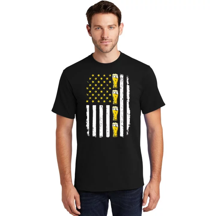 Beer American Flag 4th of July Funny Patriotic Brewery Mugs Tall T-Shirt