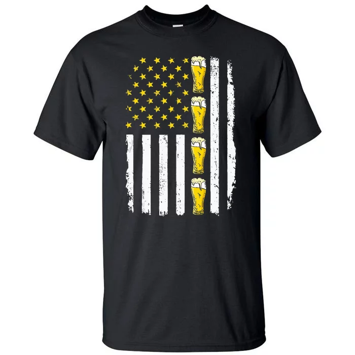 Beer American Flag 4th of July Funny Patriotic Brewery Mugs Tall T-Shirt