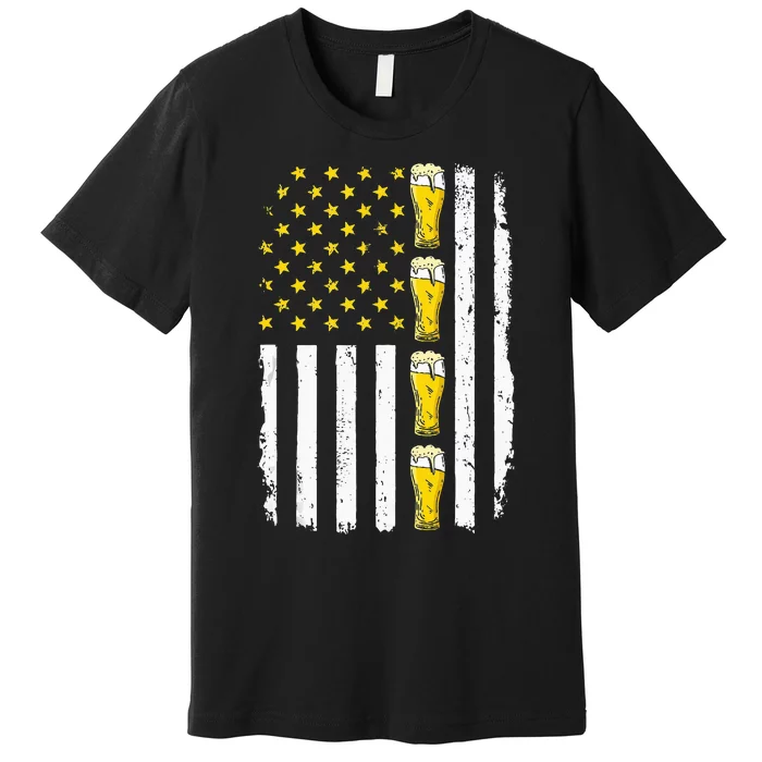 Beer American Flag 4th of July Funny Patriotic Brewery Mugs Premium T-Shirt