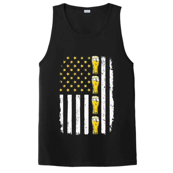 Beer American Flag 4th of July Funny Patriotic Brewery Mugs Performance Tank