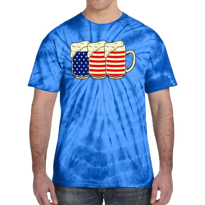 Beer American Flag 4th Of July Patriotic Merica Us Gift Tie-Dye T-Shirt