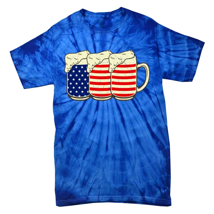 Beer American Flag 4th Of July Patriotic Merica Us Gift Tie-Dye T-Shirt