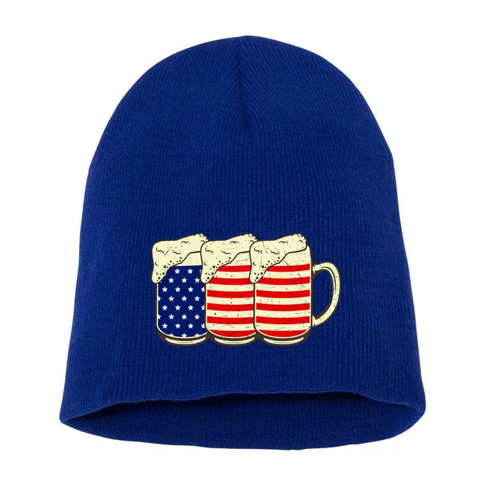 Beer American Flag 4th Of July Patriotic Merica Us Gift Short Acrylic Beanie