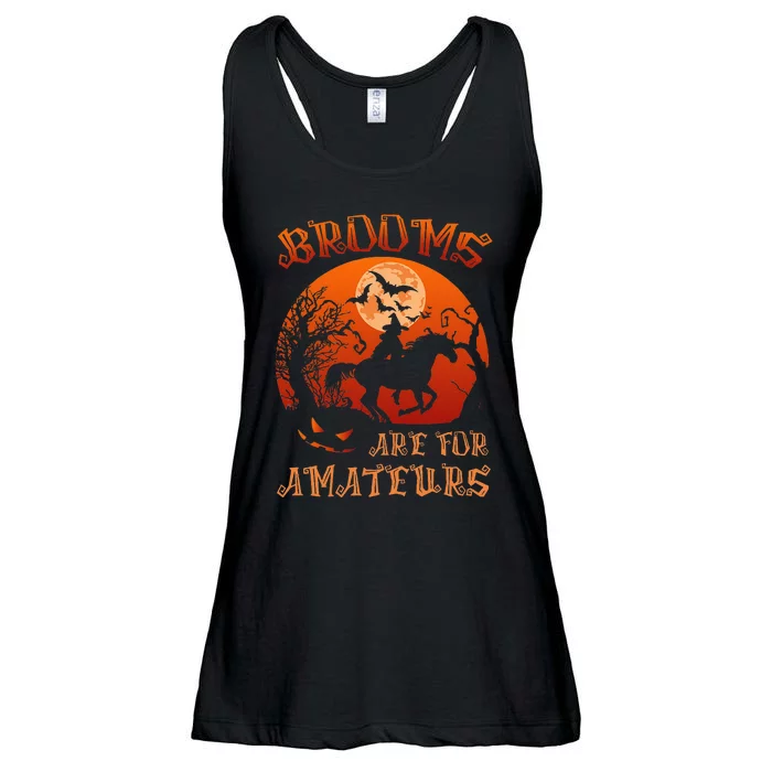 Brooms Are For Amateurs Witch Riding Horse Halloween Women Ladies Essential Flowy Tank