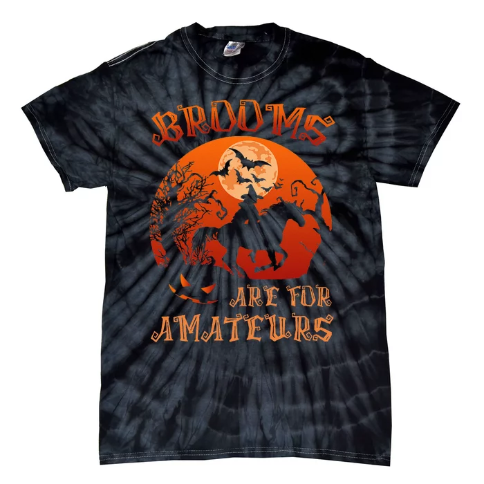 Brooms Are For Amateurs Witch Riding Horse Halloween Women Tie-Dye T-Shirt