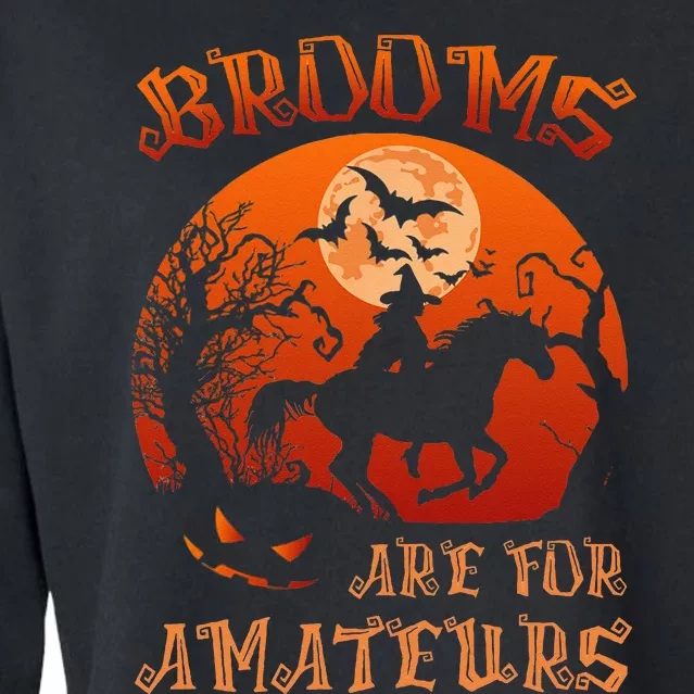 Brooms Are For Amateurs Witch Riding Horse Halloween Women Cropped Pullover Crew