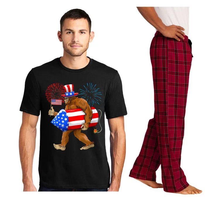 Bigfoot American Flag Funny 4th Of July Sasquatch Believe Pajama Set