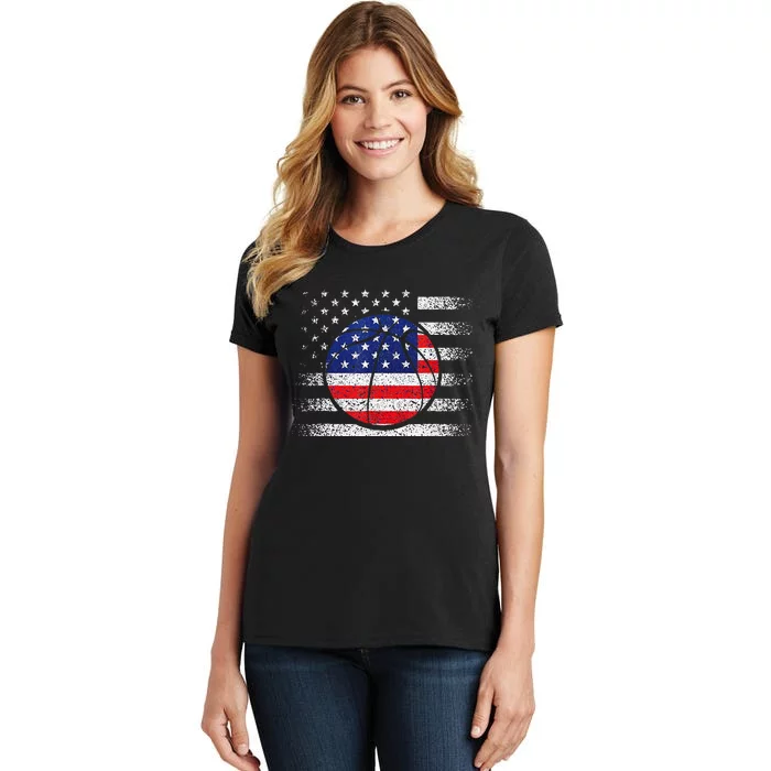 Basketball American Flag 4th Of July USA Sports Team Players Women's T-Shirt