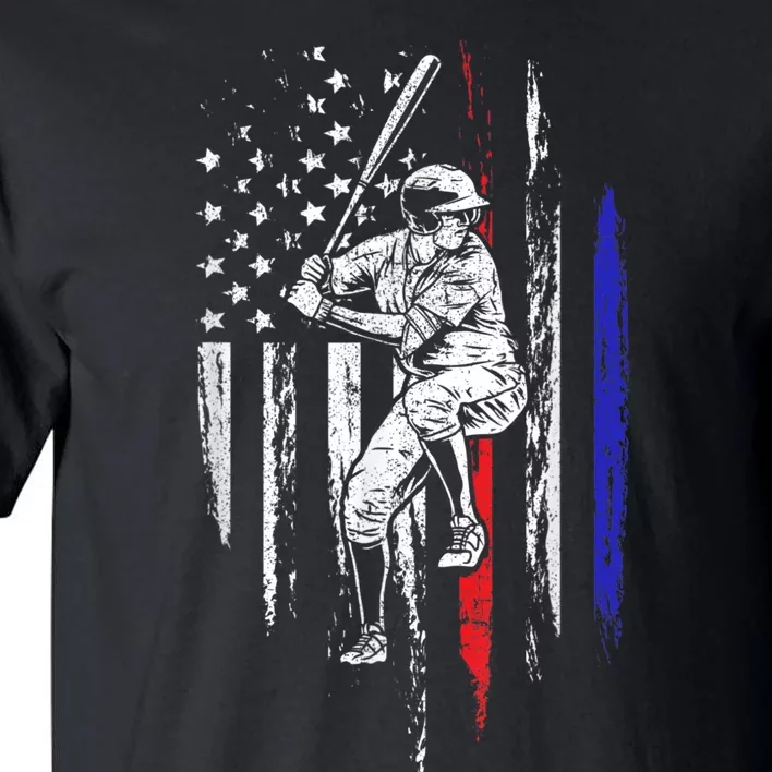 Baseball American Flag Batter Hitting USA 4th Of July Gift Tall T-Shirt