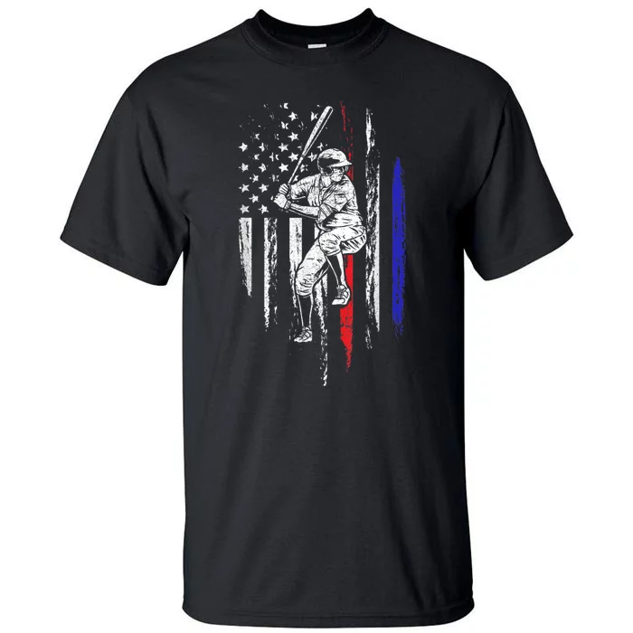 Baseball American Flag Batter Hitting USA 4th Of July Gift Tall T-Shirt