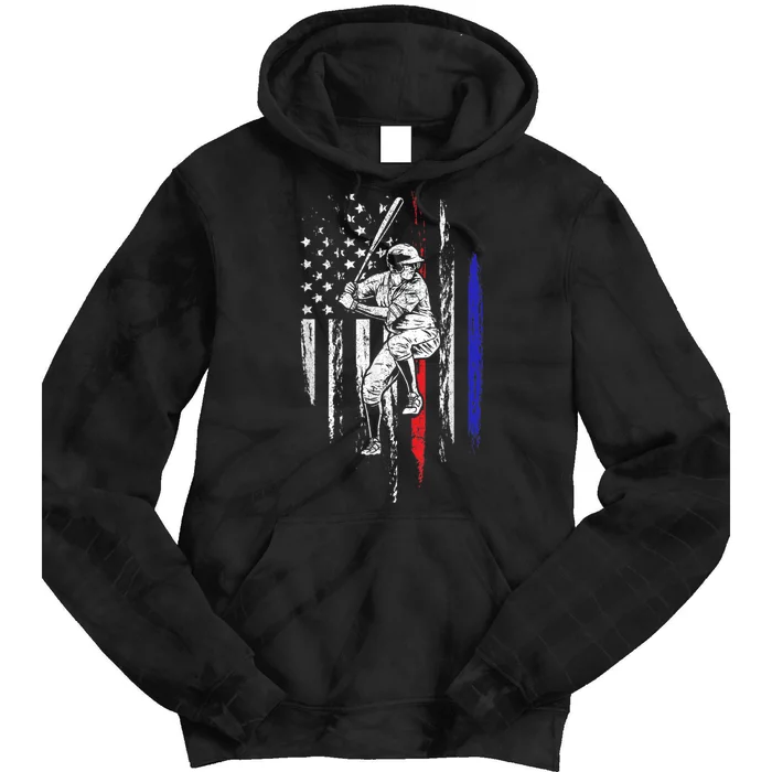 Baseball American Flag Batter Hitting USA 4th Of July Gift Tie Dye Hoodie