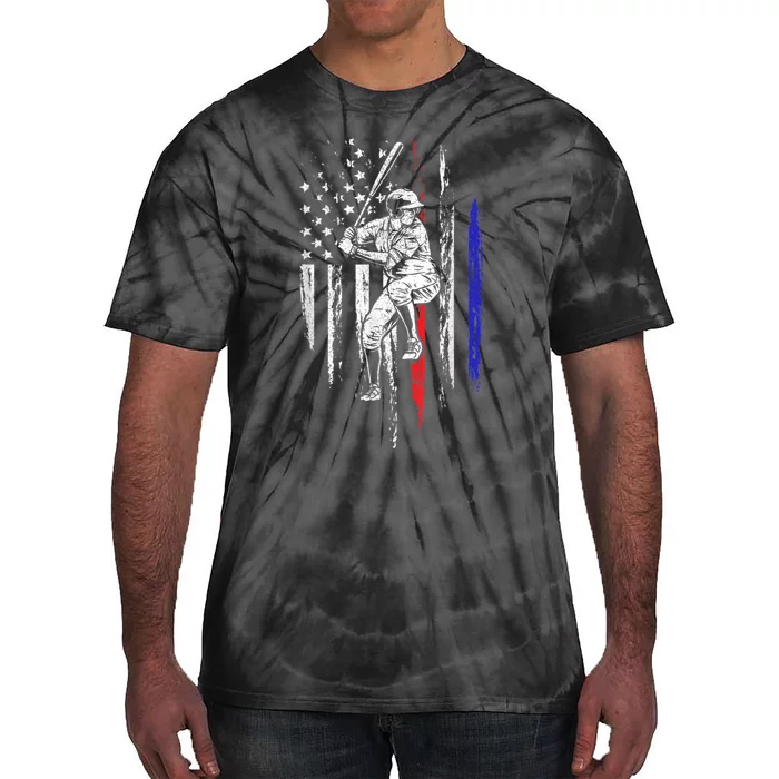 Baseball American Flag Batter Hitting USA 4th Of July Gift Tie-Dye T-Shirt