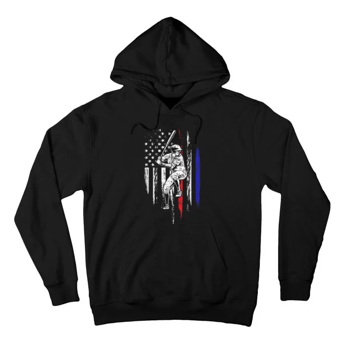 Baseball American Flag Batter Hitting USA 4th Of July Gift Tall Hoodie