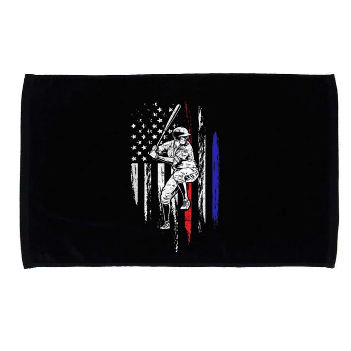 Baseball American Flag Batter Hitting USA 4th Of July Gift Microfiber Hand Towel