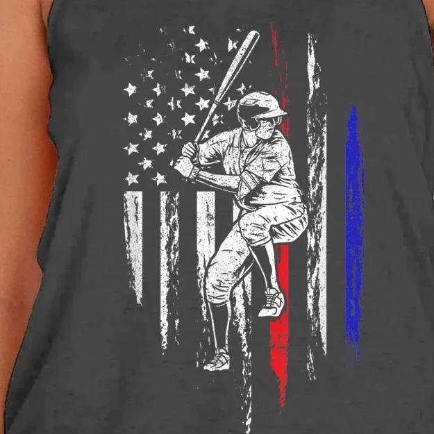 Baseball American Flag Batter Hitting USA 4th Of July Gift Women's Knotted Racerback Tank