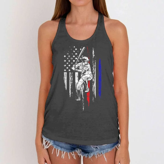 Baseball American Flag Batter Hitting USA 4th Of July Gift Women's Knotted Racerback Tank