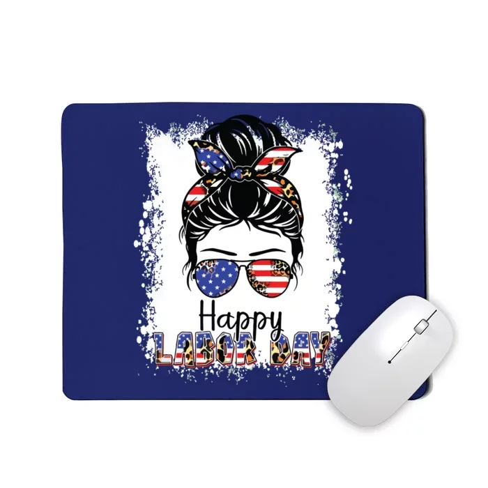 Bleached American Flag Happy Labor Day Messy Bun Hair Mousepad