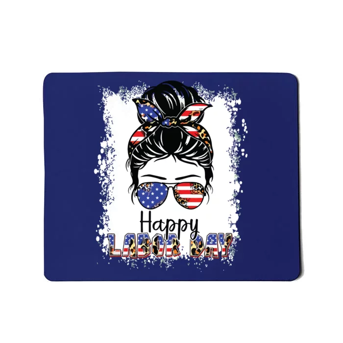 Bleached American Flag Happy Labor Day Messy Bun Hair Mousepad