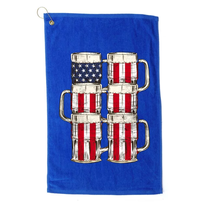 Beer American Flag Patriotic American Outfit 4th Of July Funny Gift Platinum Collection Golf Towel