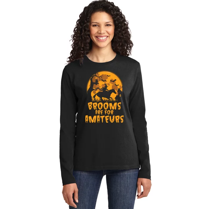 Brooms Are For Amateurs Witch Riding Horse Halloween Women Ladies Long Sleeve Shirt