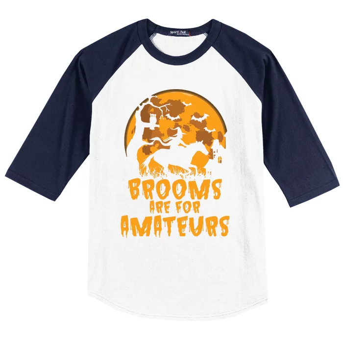 Brooms Are For Amateurs Witch Riding Horse Halloween Women Baseball Sleeve Shirt