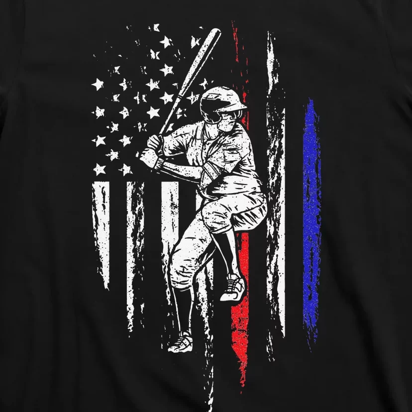 Baseball American Flag Batter Hitting USA 4th Of July Gift T-Shirt