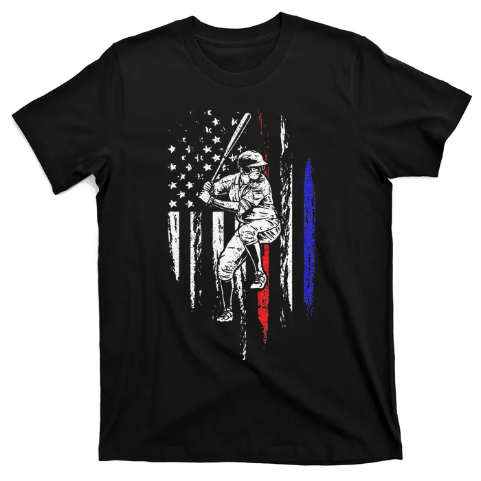 Baseball American Flag Batter Hitting USA 4th Of July Gift T-Shirt