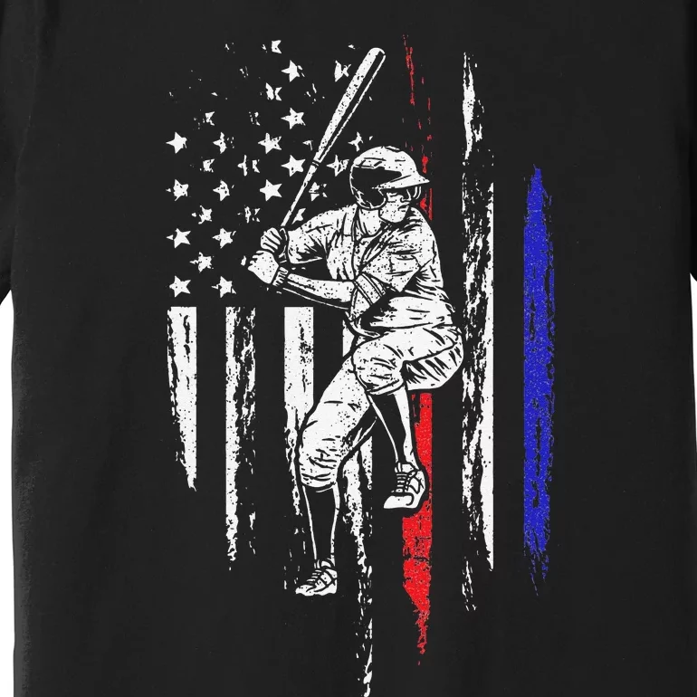 Baseball American Flag Batter Hitting USA 4th Of July Gift Premium T-Shirt