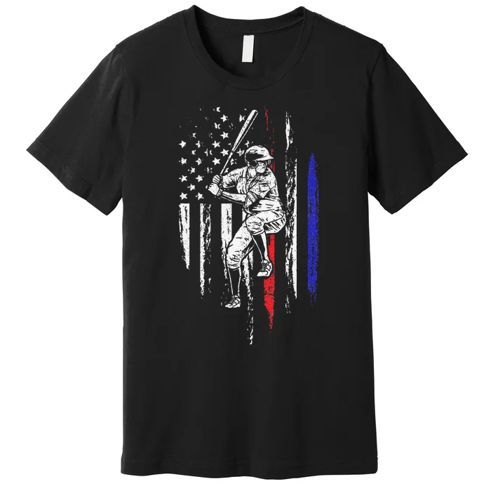 Baseball American Flag Batter Hitting USA 4th Of July Gift Premium T-Shirt