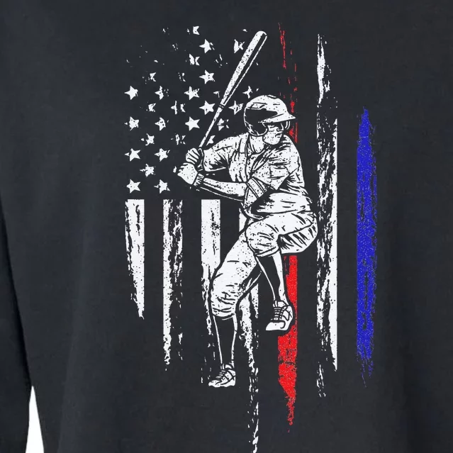 Baseball American Flag Batter Hitting USA 4th Of July Gift Cropped Pullover Crew