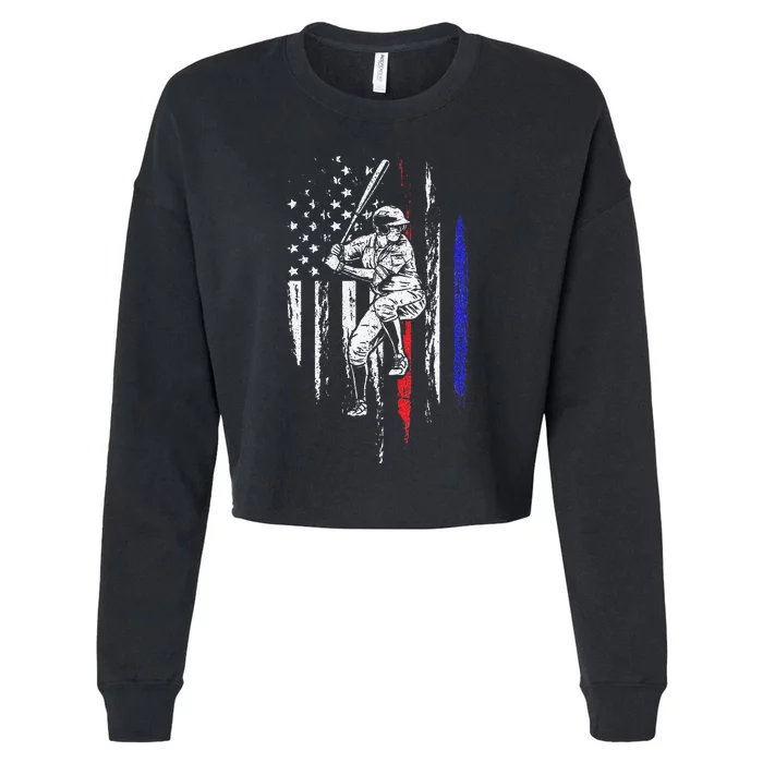 Baseball American Flag Batter Hitting USA 4th Of July Gift Cropped Pullover Crew