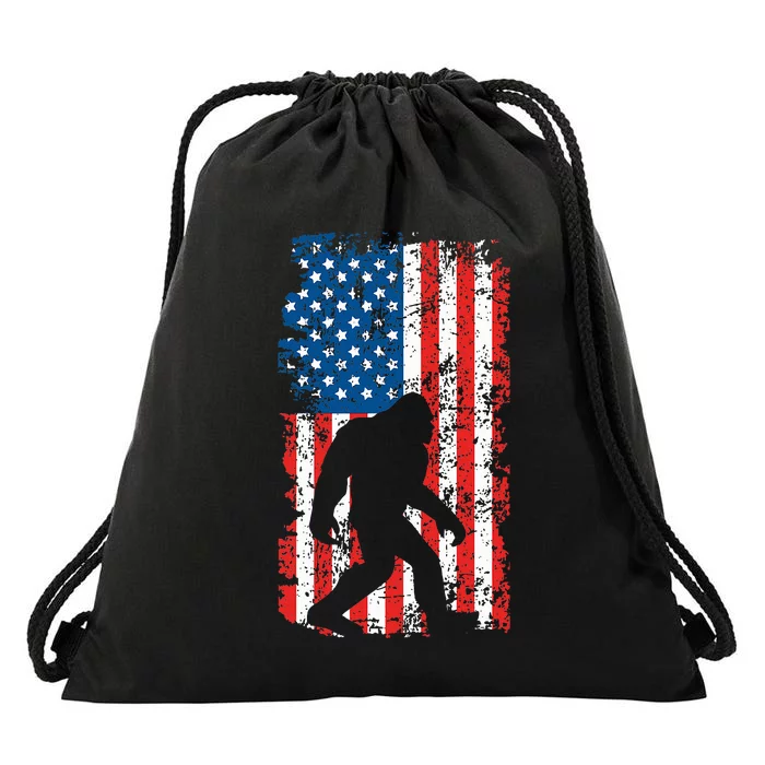 Bigfoot American Flag Sasquatch Drawstring Bag