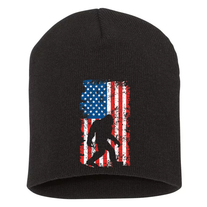 Bigfoot American Flag Sasquatch Short Acrylic Beanie