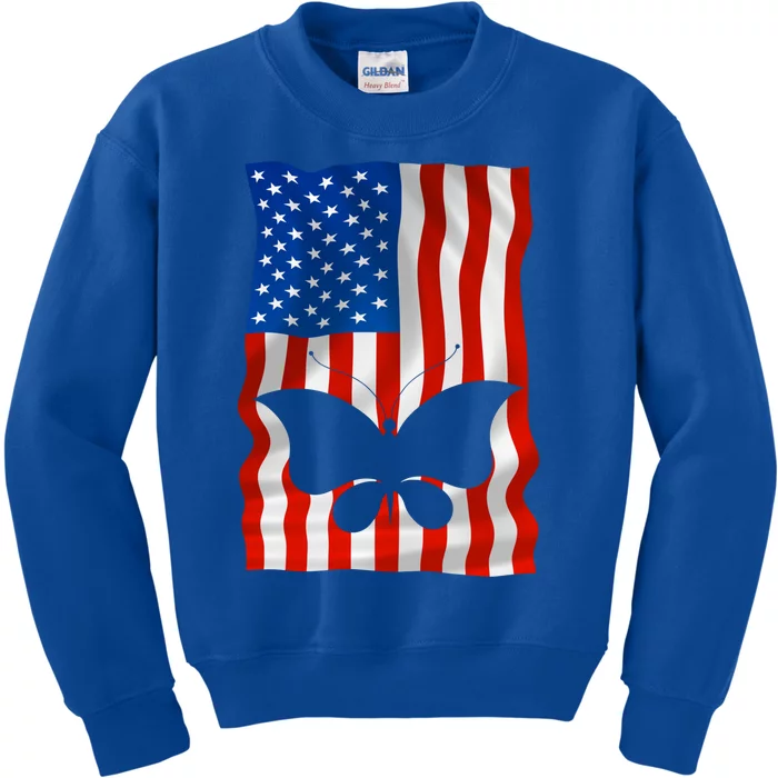 Butterfly American Flag Usa 4th Of July America Gift Kids Sweatshirt