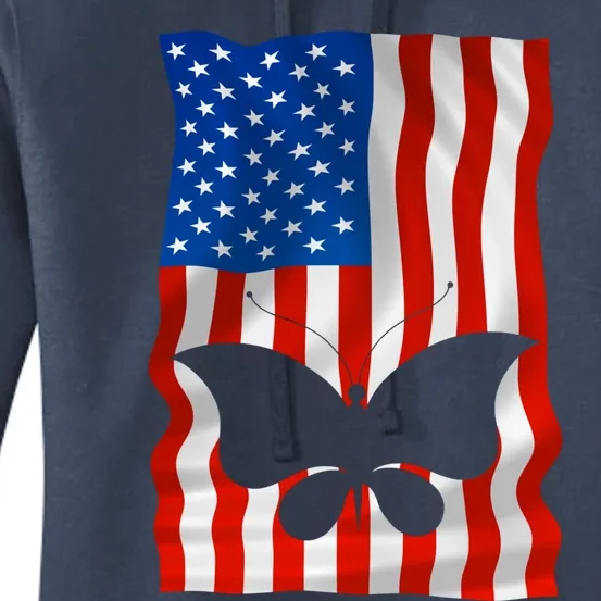 Butterfly American Flag Usa 4th Of July America Gift Women's Pullover Hoodie