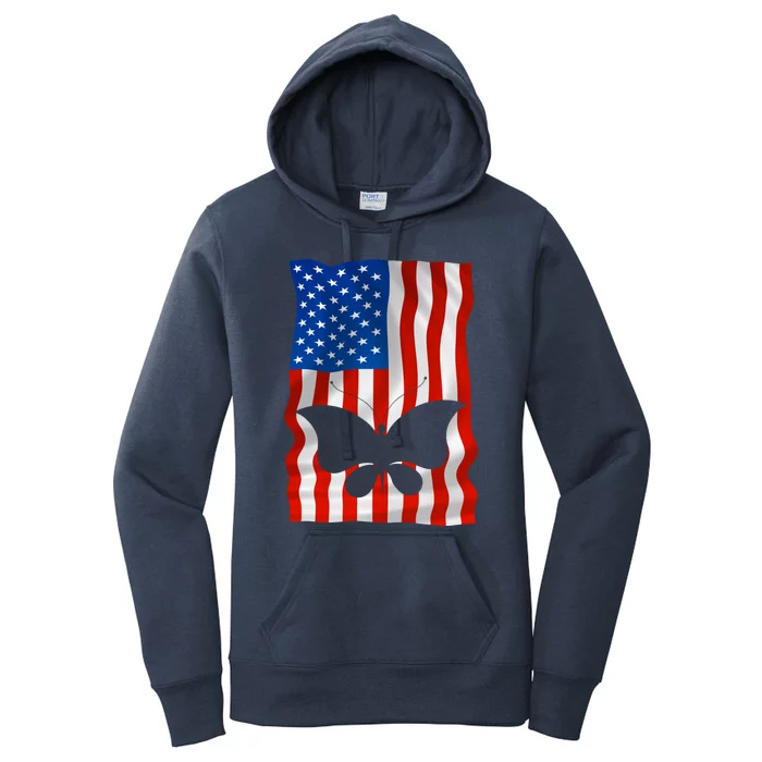 Butterfly American Flag Usa 4th Of July America Gift Women's Pullover Hoodie