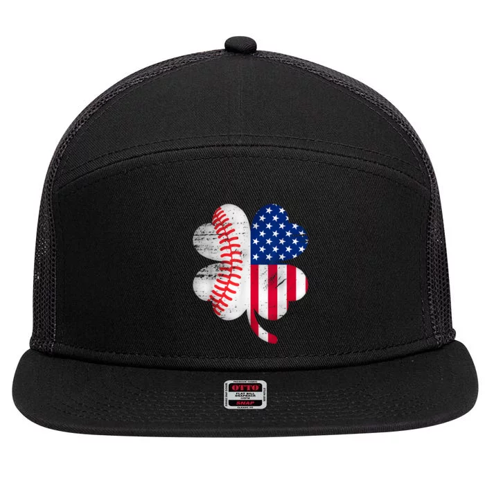 Baseball American Flag Lover Player Clover 7 Panel Mesh Trucker Snapback Hat