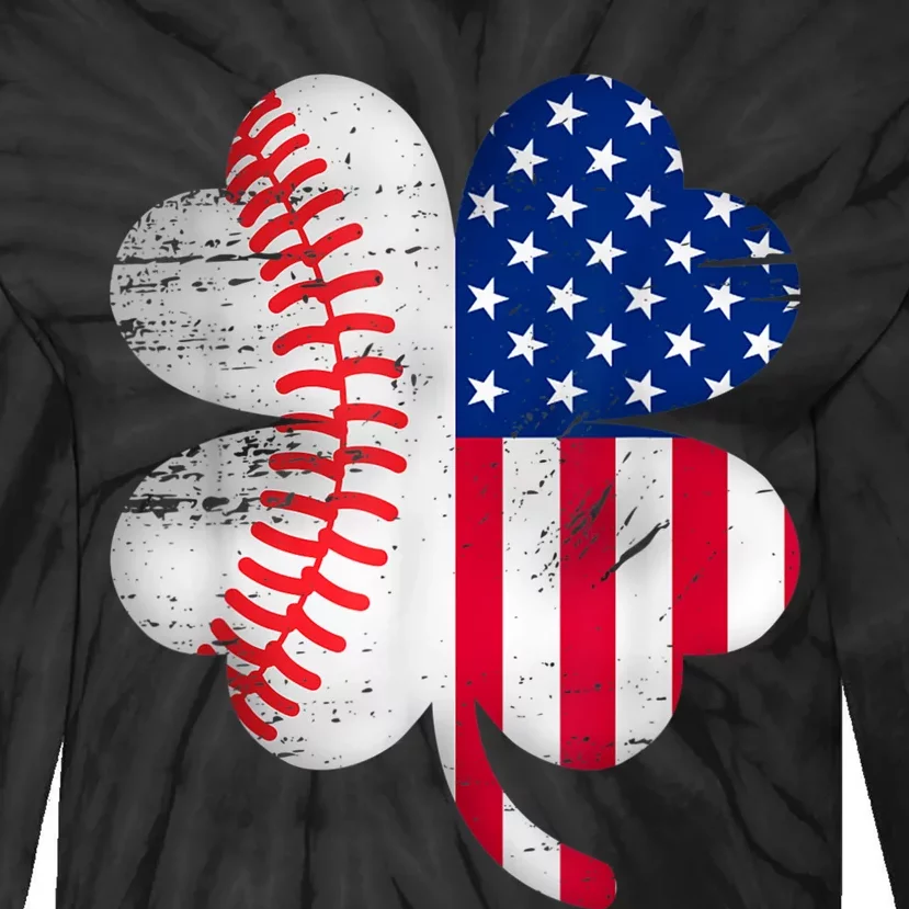 Baseball American Flag Lover Player Clover Tie-Dye Long Sleeve Shirt