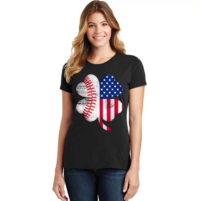 Baseball American Flag Lover Player Clover Women's T-Shirt