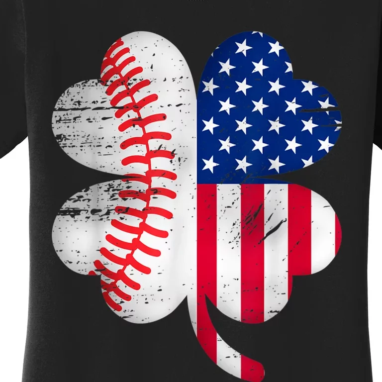 Baseball American Flag Lover Player Clover Women's T-Shirt