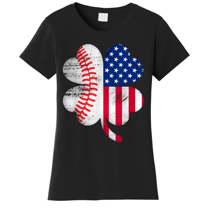 Baseball American Flag Lover Player Clover Women's T-Shirt