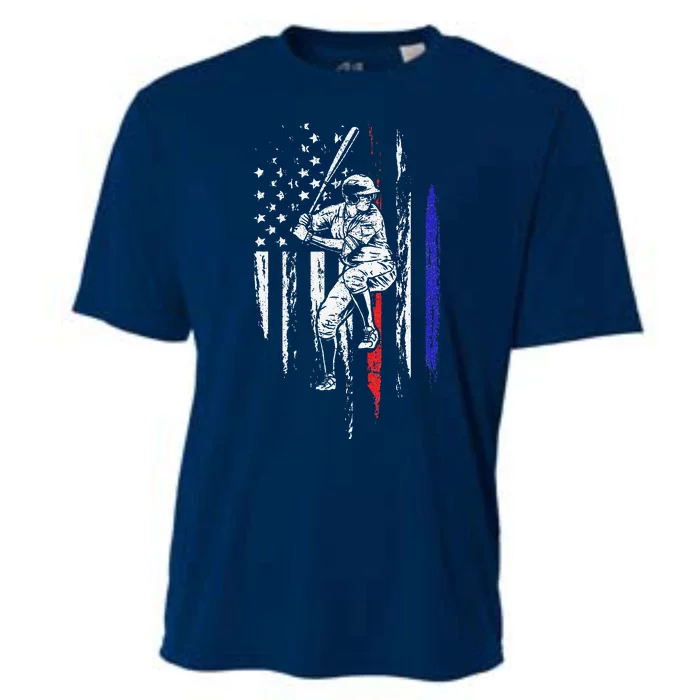 Baseball American Flag Batter Hitting USA 4th Of July Gift Cooling Performance Crew T-Shirt