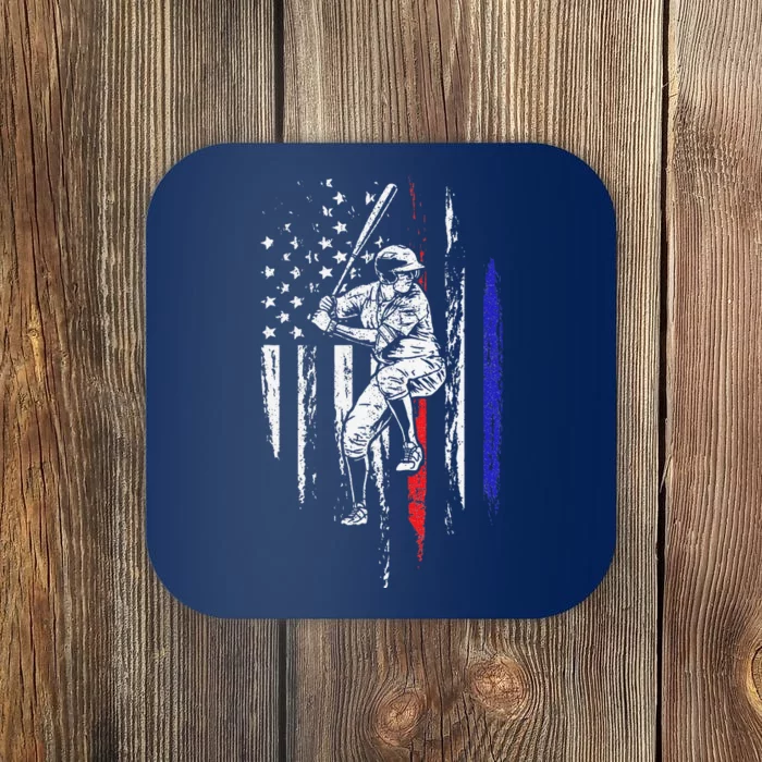 Baseball American Flag Batter Hitting USA 4th Of July Gift Coaster