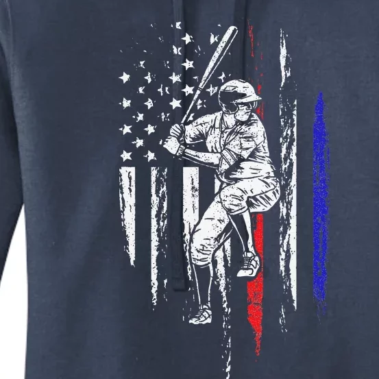 Baseball American Flag Batter Hitting USA 4th Of July Gift Women's Pullover Hoodie